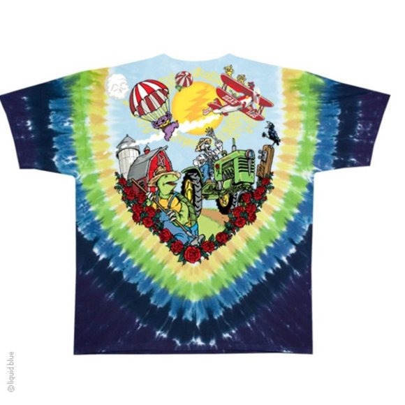 Grateful Dead Biplane Bears Tie Dye Liquid Blue rock Official T-Shirt M NWT - Picture 3 of 3